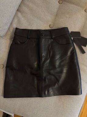 Black real Leather Mini Skirt with Front Seam